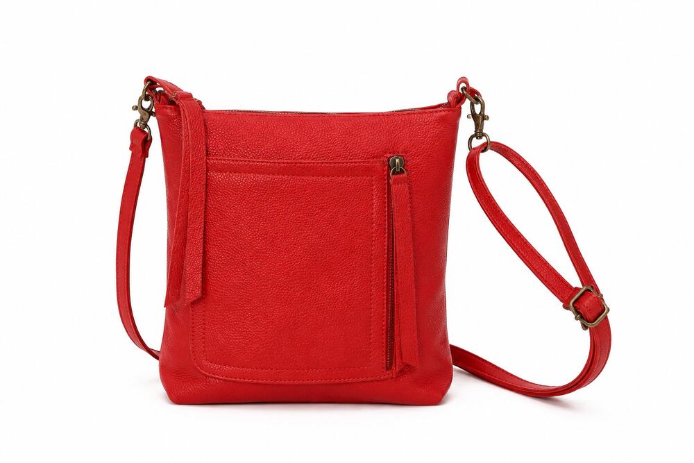 Carla Mancini Emma Pebble Leather Crossbody Bag Red Handcrafted USA Purse New